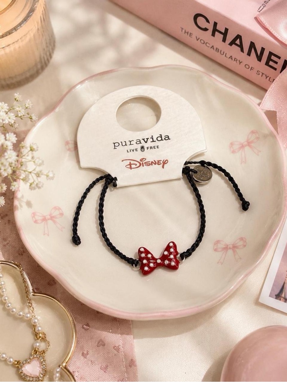 Pura Vida x Disney Minnie Mouse Red Bow Charm Bracelet